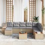 Conjunto de sofá de jardín con cojín 9 pcs Beige Poliratán
