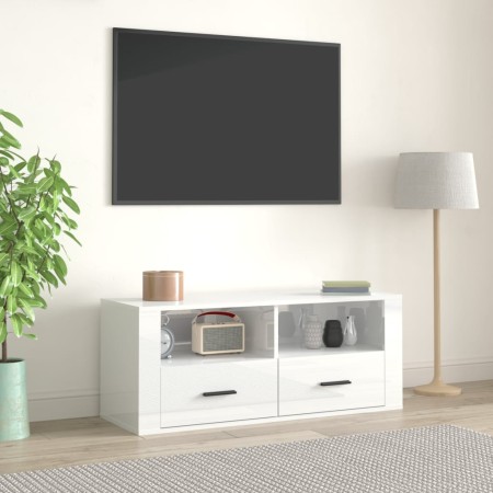 Glänzend weißer Sperrholz-TV-Schrank 100x35x40 cm von vidaXL, TV-Möbel - Ref: Foro24-816810, Preis: 68,28 €, Rabatt: %