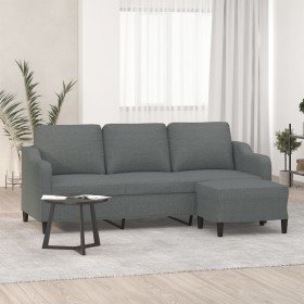 Sofá de 3 plazas con taburete de tela gris oscuro 180 cm