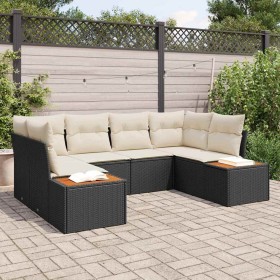 Conjunto de sofá de jardín con cojín 6 pcs Negro Poliratán