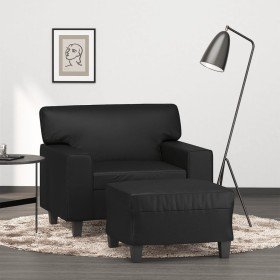 Sillón con taburete cuero sintético negro 60 cm Sillón con taburete cuero sintético negro 60 cm