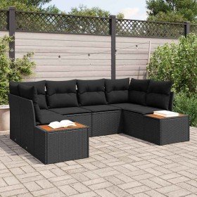 Conjunto de sofá de jardín con cojín 6 pcs Negro Poliratán