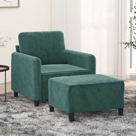 Sillón con taburete terciopelo verde oscuro 60 cm Sillón con taburete terciopelo verde oscuro 60 cm