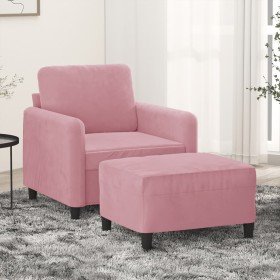 Sillón con taburete terciopelo rosa 60 cm Sillón con taburete terciopelo rosa 60 cm