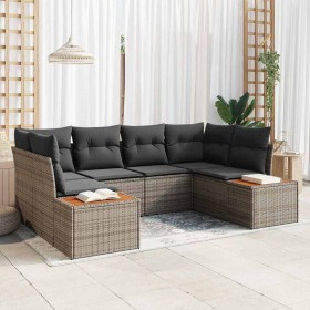 Conjunto de sofá de jardín con cojín 6 pcs Gris Poliratán