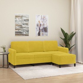 Sofá de 3 plazas con taburete terciopelo amarillo 180 cm Sofá de 3 plazas con taburete terciopelo amarillo 180 cm