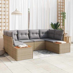 Conjunto de sofá de jardín con cojín 6 pcs Beige Poliratán