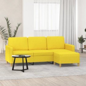 Sofá de 3 plazas con taburete de tela amarillo claro 180 cm Sofá de 3 plazas con taburete de tela amarillo claro 180 cm