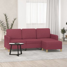 Sofá de 3 plazas con taburete de tela rojo tinto 180 cm Sofá de 3 plazas con taburete de tela rojo tinto 180 cm
