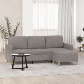 Sofá de 3 plazas con taburete de tela gris taupe 180 cm