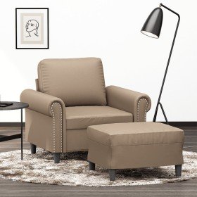 Sillón con taburete cuero sintético color capuchino 60 cm en Sofás | Comprar online en Foro24