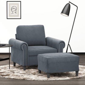 Sillón con taburete terciopelo gris oscuro 60 cm Sillón con taburete terciopelo gris oscuro 60 cm