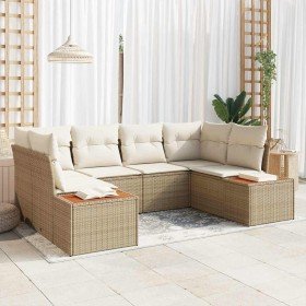 Conjunto de sofá de jardín con cojín 6 pcs Beige Poliratán