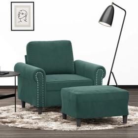 Sillón con taburete terciopelo verde oscuro 60 cm en Sofás | Comprar online en Foro24