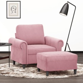 Sillón con taburete terciopelo rosa 60 cm Sillón con taburete terciopelo rosa 60 cm