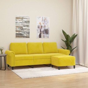 Sofá de 3 plazas con taburete terciopelo amarillo 180 cm