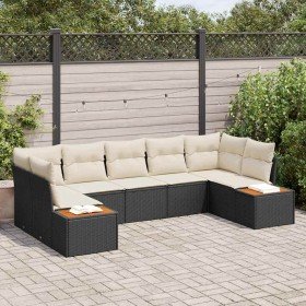 Conjunto de sofá de jardín con cojín 7 pcs Negro Poliratán