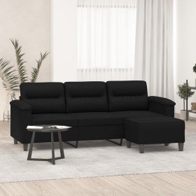Sofá de 3 plazas y taburete tela microfibra negro 180 cm en Sofás | Comprar online en Foro24