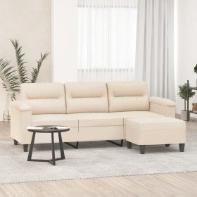 Sofá de 3 plazas y taburete tela microfibra beige 180 cm
