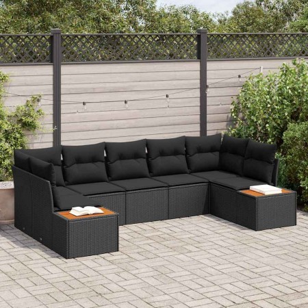 Conjunto de sofá de jardín con cojín 7 pcs Negro Poliratán