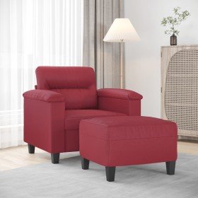 Sillón con taburete cuero sintético rojo tinto 60 cm Sillón con taburete cuero sintético rojo tinto 60 cm