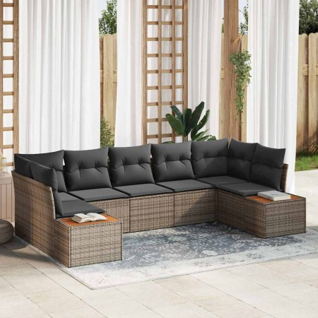 Conjunto de sofá de jardín con cojín 7 pcs Gris Poliratán