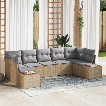 Conjunto de sofá de jardín con cojín 7 pcs Beige Poliratán