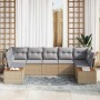 Conjunto de sofá de jardín con cojín 7 pcs Beige Poliratán