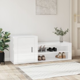 Mueble zapatero madera contrachapada blanco brillo 130x35x54 cm