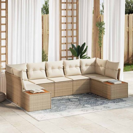 Conjunto de sofá de jardín con cojín 7 pcs Beige Poliratán