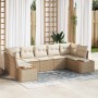 Conjunto de sofá de jardín con cojín 7 pcs Beige Poliratán