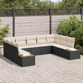 Conjunto de sofá de jardín con cojín 9 pcs Negro Poliratán