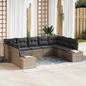 Conjunto de sofá de jardín con cojín 9 pcs Gris Poliratán