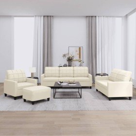 Juego de sofás con cojines 4 piezas cuero sintético crema