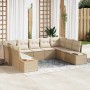 Conjunto de sofá de jardín con cojín 9 pcs Beige Poliratán