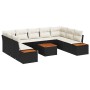 Conjunto de sofá de jardín con cojín 10 pcs Negro Poliratán
