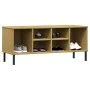 Schuhregal Metallbeine OSLO Massivholz braun 106x35x45 cm von vidaXL, Schuhregale und Schuhorganisatoren - Ref: Foro24-350994...