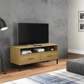 TV-Schrank mit Metallbeinen OSLO aus massivem Kiefernholz braun von vidaXL, TV-Möbel - Ref: Foro24-351024, Preis: 68,16 €, Ra...