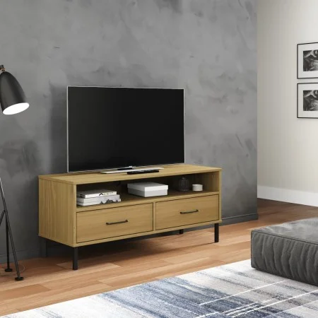 TV cabinet with metal legs OSLO solid pine wood brown by vidaXL, TV Furniture - Ref: Foro24-351024, Price: 68,16 €, Discount: %
