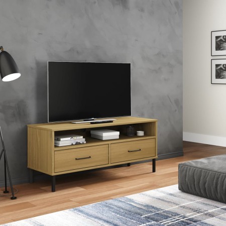 TV-Schrank mit Metallbeinen OSLO aus massivem Kiefernholz braun von vidaXL, TV-Möbel - Ref: Foro24-351024, Preis: 68,78 €, Ra...