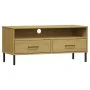 TV cabinet with metal legs OSLO solid pine wood brown by vidaXL, TV Furniture - Ref: Foro24-351024, Price: 68,16 €, Discount: %