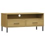 TV-Schrank mit Metallbeinen OSLO aus massivem Kiefernholz braun von vidaXL, TV-Möbel - Ref: Foro24-351024, Preis: 68,78 €, Ra...