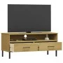 TV cabinet with metal legs OSLO solid pine wood brown by vidaXL, TV Furniture - Ref: Foro24-351024, Price: 68,16 €, Discount: %