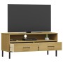 TV-Schrank mit Metallbeinen OSLO aus massivem Kiefernholz braun von vidaXL, TV-Möbel - Ref: Foro24-351024, Preis: 68,78 €, Ra...