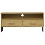 TV cabinet with metal legs OSLO solid pine wood brown by vidaXL, TV Furniture - Ref: Foro24-351024, Price: 68,16 €, Discount: %