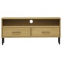 TV-Schrank mit Metallbeinen OSLO aus massivem Kiefernholz braun von vidaXL, TV-Möbel - Ref: Foro24-351024, Preis: 68,78 €, Ra...