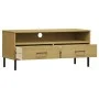 TV cabinet with metal legs OSLO solid pine wood brown by vidaXL, TV Furniture - Ref: Foro24-351024, Price: 68,16 €, Discount: %