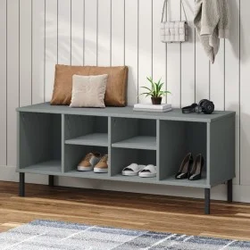 OSLO solid wood gray shoe rack with metal legs 106x35x45 cm by vidaXL, Shoe racks and shoe organizers - Ref: Foro24-350995, P...