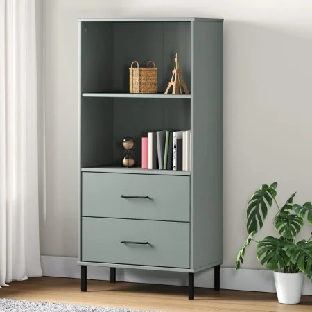 OSLO bookcase with 2 drawers solid gray wood 60x35x128.5 cm by vidaXL, Bookcases and shelves - Ref: Foro24-351010, Price: 141...
