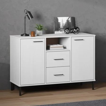 Sideboard with metal legs OSLO solid wood white 113x40x77 cm by vidaXL, Sideboards - Ref: Foro24-351020, Price: 110,64 €, Dis...